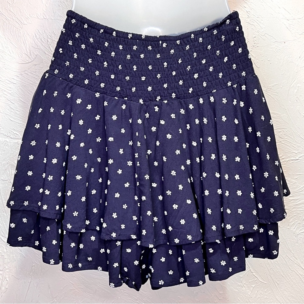 American Eagle High Waist Tiered Ruffle Black Floral Mini Skort Womens S - Picture 2 of 7